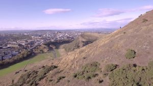 Aerial views of Arthur's Seat and Salisbury Crags, Edinburgh