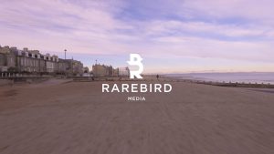 Aerial views of Portobello beach, Edinburgh, Scotland.